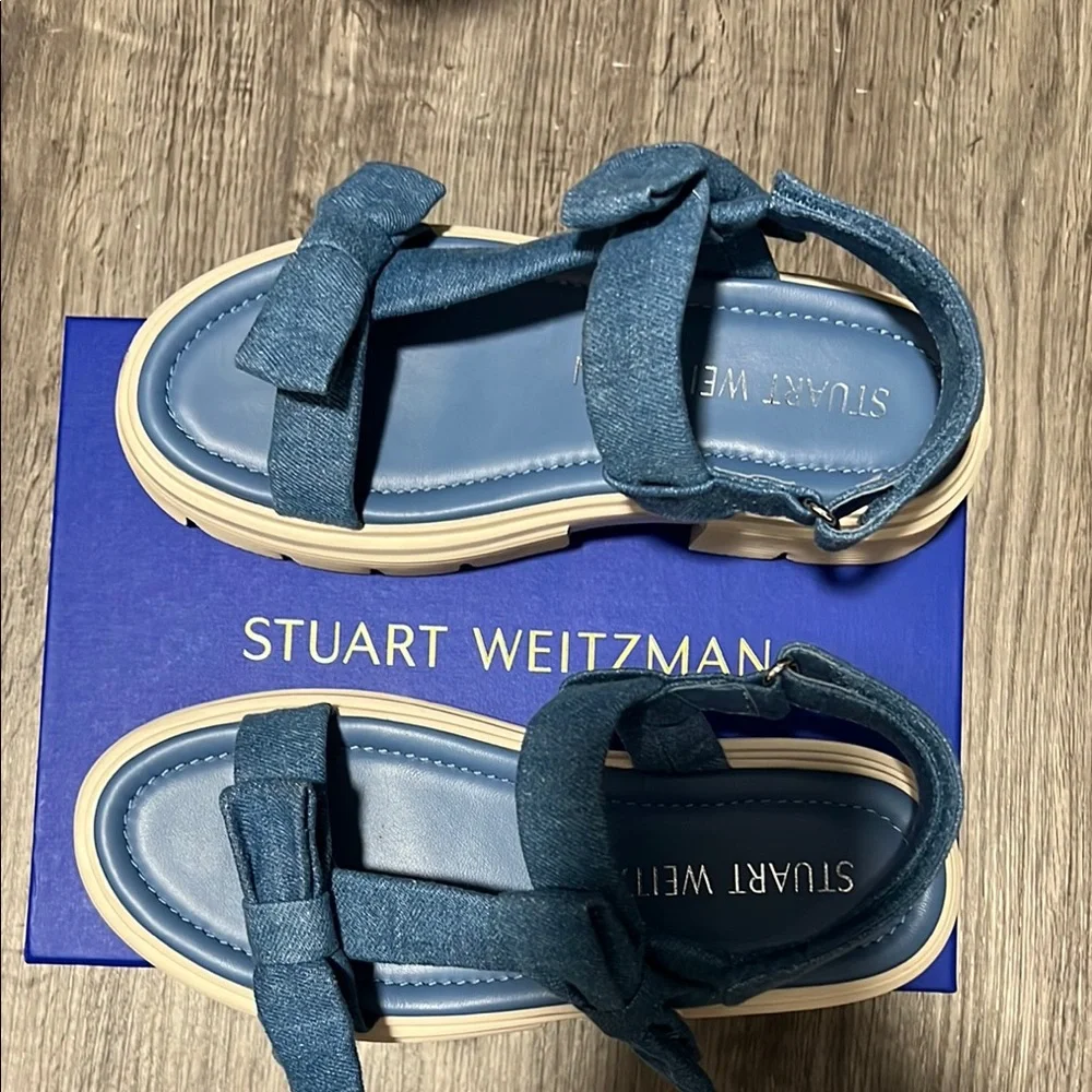 Stuart Weitzman Denim Blue Sandals with Bow Detail - Picture 3 of 7